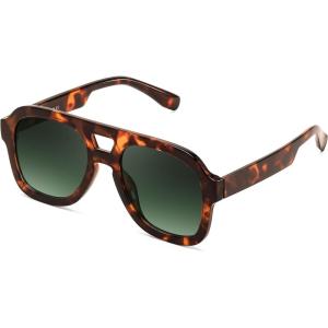 FEISEDY Vintage Aviator Sunglasses Double Bridge Women Men Large Square Thick Frame Trendy Eyewear UV400 B2846(Brown Tortoise Frame & Gradient Dark Green Lens)
