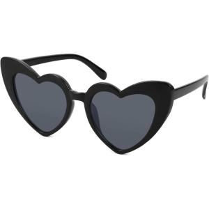 FEISEDY Vintage Heart Shaped Sunglasses Women Stylish Love Eyeglasses B2421-P1(Black/Gray Lenses)