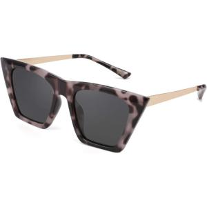 FEISEDY Vintage Polarized Square Cat Eye Sunglasses Women Trendy Fashion Cateye Polarized Sunglasses B2692(Grey Tortoise/Grey Lenses)