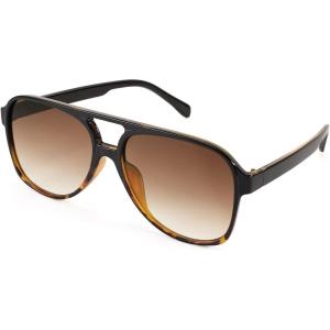 FEISEDY Vintage Retro 70s Plastic Aviator Sunglasses Women Men Classic Large Squared Frame B2751(Black-leopard)