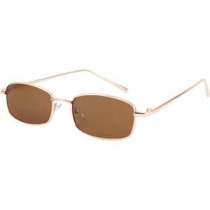 FEISEDY Vintage Small Rectangle Sunglasses Women Men Retro Trendy Square Metal Frame Sun Glasses B2295(Glod/Brown)