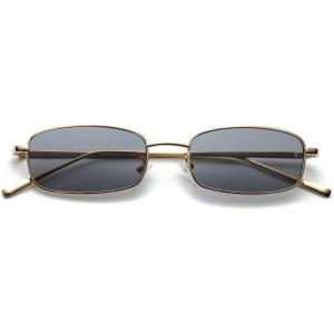 FEISEDY Vintage Small Rectangle Sunglasses Women Men Retro Trendy Square Metal Frame Sun Glasses B2295(Glod/Gray)