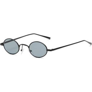 FEISEDY Vintage Small Round Sunglasses Retro Slender Metal Frame Candy Colors B2422(Black/Black)