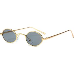 FEISEDY Vintage Small Round Sunglasses Retro Slender Metal Frame Candy Colors B2422(Glod/Black)