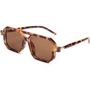 FEISEDY Vintage Square 70s Flat Aviator Sunglasses Women Men Classic Retro Stylish Frame UV400 Sunglasses B2622(003 Leopard Frame & Tea Lens)