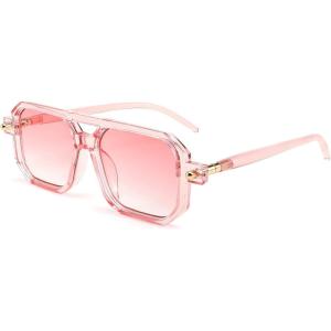 FEISEDY Vintage Square 70s Flat Aviator Sunglasses Women Men Classic Retro Stylish Frame UV400 Sunglasses B2622(010 Transparent Pink & Gradient Pink Lens)