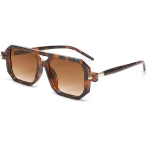 FEISEDY Vintage Square 70s Flat Aviator Sunglasses Women Men Classic Retro Stylish Frame UV400 Sunglasses B2622(012 Brown Tortoise Frame & Gradient Tea Lens)