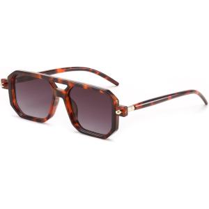 FEISEDY Vintage Square 70s Flat Aviator Sunglasses Women Men Classic Retro Stylish Frame UV400 Sunglasses B2622(018 Brown Tortoise Frame & Gradient Grey Purple Lens)