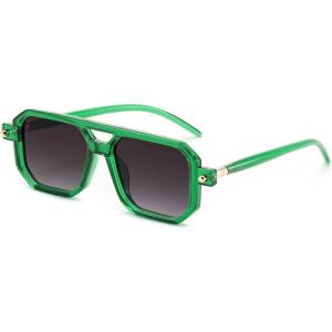 FEISEDY Vintage Square 70s Flat Aviator Sunglasses Women Men Classic Retro Stylish Frame UV400 Sunglasses B2622(020 Transparent Green & Gradient Grey Lens)