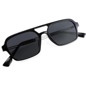 FEISEDY Vintage Square 70s Flat Aviator Sunglasses Women Men Metal Design Shades B2752(Black Frame/Grey Lens)