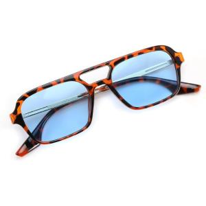 FEISEDY Vintage Square 70s Flat Aviator Sunglasses Women Men Metal Design Shades B2752(Leopard Frame/Blue Lens)