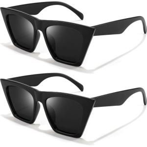 FEISEDY Vintage Square Cat Eye Sunglasses Women Trendy Cateye Sunglasses B2473(Black + Black)