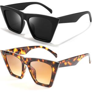 FEISEDY Vintage Square Cat Eye Sunglasses Women Trendy Cateye Sunglasses B2473(Black + Leopard)