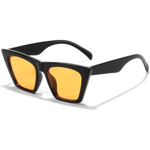 FEISEDY Vintage Square Cat Eye Sunglasses Women Trendy Cateye Sunglasses B2473(Black Frame & Orange Lens)