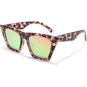 FEISEDY Vintage Square Cat Eye Sunglasses Women Trendy Cateye Sunglasses B2473(Clear Pink Black Lropard)