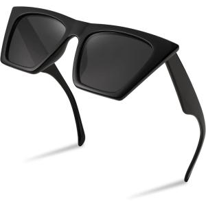 FEISEDY Vintage Square Cat Eye Sunglasses Women Trendy Cateye Sunglasses B2473(Polarized Black)