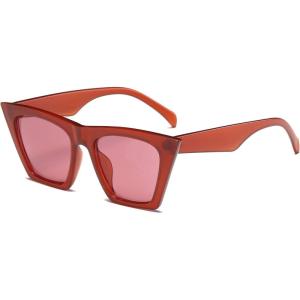 FEISEDY Vintage Square Cat Eye Sunglasses Women Trendy Cateye Sunglasses B2473(Red)