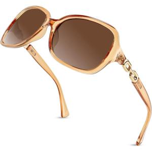 FEISEDY Vintage Square Polarized Sunglasses for Women UV400 Travel Driving Fashion Arcuate Sunglasses B2526(Champagne Frame)