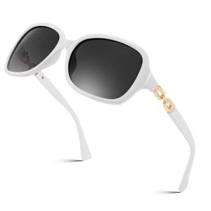 FEISEDY Vintage Square Polarized Sunglasses for Women UV400 Travel Driving Fashion Arcuate Sunglasses B2526(White Frame & Grey Lens)