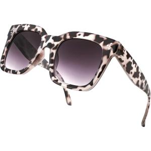 FEISEDY Vintage Women Butterfly Sunglasses Designer Luxury Square Gradient Sun Glasses Shades B2486(White Leopard Camo)