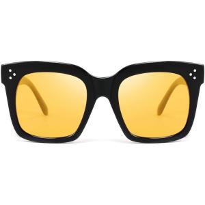 FEISEDY Vintage Women Butterfly Sunglasses Designer Luxury Square Gradient Sun Glasses Shades B2486(Yellow Night Vision Lenses)