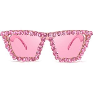 FEISEDY Women Crystal Square Cat Eye Sunglasses Sparkling Trendy Retro Cateye Sunglasses B2898(Pink)