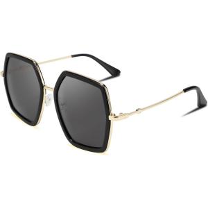 FEISEDY Women Large Hexagon Inspired Sunglasses Fashion Irregular Design Style Geometric B2503(Black)