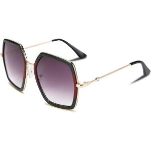 FEISEDY Women Large Hexagon Inspired Sunglasses Fashion Irregular Design Style Geometric B2503(Green-red)