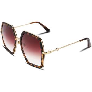FEISEDY Women Large Hexagon Inspired Sunglasses Fashion Irregular Design Style Geometric B2503(Leopard)