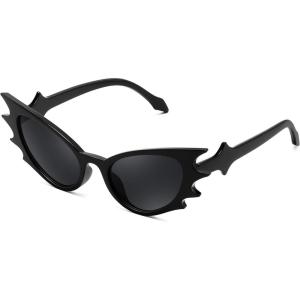 FEISEDY Women Men Cat Eye Sunglasses Bat Shades, Women’s Funny Party Sunglasses for Halloween B9165(Black Frame Black Lens)