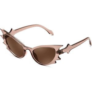 FEISEDY Women Men Cat Eye Sunglasses Bat Shades, Women’s Funny Party Sunglasses for Halloween B9165(Brown Frame Brown Lens)