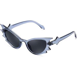FEISEDY Women Men Cat Eye Sunglasses Bat Shades, Women’s Funny Party Sunglasses for Halloween B9165(Gray Blue Frame Gray Lens)