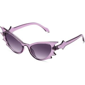 FEISEDY Women Men Cat Eye Sunglasses Bat Shades, Women’s Funny Party Sunglasses for Halloween B9165(Purple Frame Purple Lens)