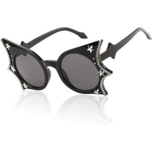 FEISEDY Women Men Funny Sunglasses, Butterfly Shaped Bat Shades for Halloween and Party B4142(Black Crystal)