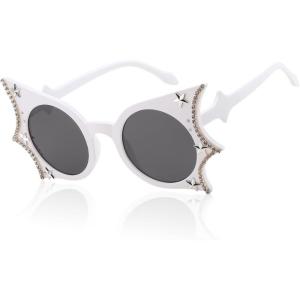 FEISEDY Women Men Funny Sunglasses, Butterfly Shaped Bat Shades for Halloween and Party B4142(White Crystal)