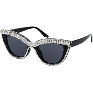 FEISEDY Women Oversized Diamond Sunglasses Fashion Cat Eye Rhinestone Sunglasses Jeweled Frame Costume Party B2360(Stripe Diamond)