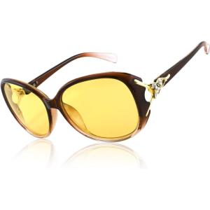 FEISEDY Women Oversized Polarized Sunglasses Ladies Large Shades Classic Fox Sunglasses B2730(Brown Yellow Lens)