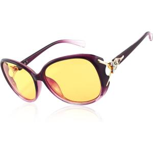 FEISEDY Women Oversized Polarized Sunglasses Ladies Large Shades Classic Fox Sunglasses B2730(Purple Yellow Lens)