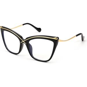 FEISEDY Women Oversized Square Blue Light Blocking Glasses Anti Eyestrain Cat Eye Fashion Eyewear B2956(Black)