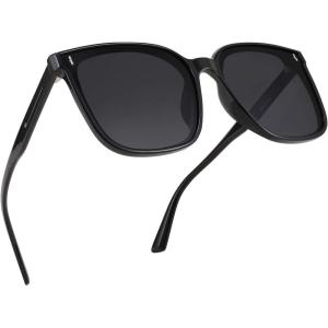 FEISEDY Women Oversized Vintage Polarized Sunglasses Square Cute Trendy Classic Simple Men B2758(001 Black Frame & Grey Lens)