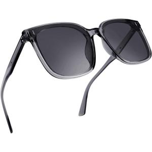 FEISEDY Women Oversized Vintage Polarized Sunglasses Square Cute Trendy Classic Simple Men B2758(002 Transparent Grey Frame & Grey Lens)