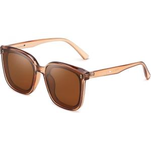 FEISEDY Women Oversized Vintage Polarized Sunglasses Square Cute Trendy Classic Simple Men B2758(004 Champagne Frame & Light Tea Lens)