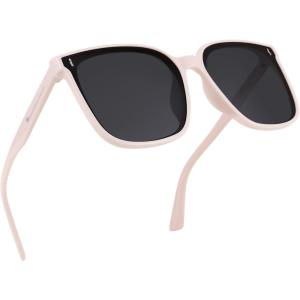FEISEDY Women Oversized Vintage Polarized Sunglasses Square Cute Trendy Classic Simple Men B2758(005 Creamy-white Frame & Grey Lens)