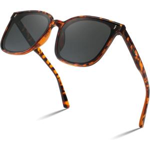 FEISEDY Women Oversized Vintage Polarized Sunglasses Square Cute Trendy Classic Simple Men B2758(006 Leopard Frame & Grey Lens)