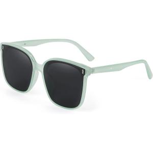 FEISEDY Women Oversized Vintage Polarized Sunglasses Square Cute Trendy Classic Simple Men B2758(009 Transparent Green Frame & Grey Lens)