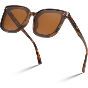 FEISEDY Women Oversized Vintage Polarized Sunglasses Square Cute Trendy Classic Simple Men B2758(010 Lropard Frame & Tea Lens)