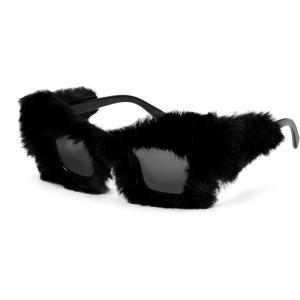 FEISEDY Women Plush Fuzzy Cat Eye Sunglasses Punk Soft Velvet Shades Ladies Handmade Party Masquerade Eyewear B2877(Black 0086)