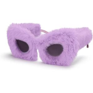 FEISEDY Women Plush Fuzzy Cat Eye Sunglasses Punk Soft Velvet Shades Ladies Handmade Party Masquerade Eyewear B2877(Purple)