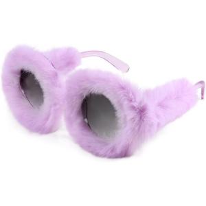 FEISEDY Women Plush Fuzzy Cat Eye Sunglasses Punk Soft Velvet Shades Ladies Handmade Party Masquerade Eyewear B2877(Purple Round 2889)