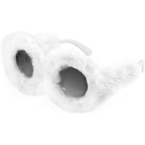 FEISEDY Women Plush Fuzzy Cat Eye Sunglasses Punk Soft Velvet Shades Ladies Handmade Party Masquerade Eyewear B2877(White Round 2889)